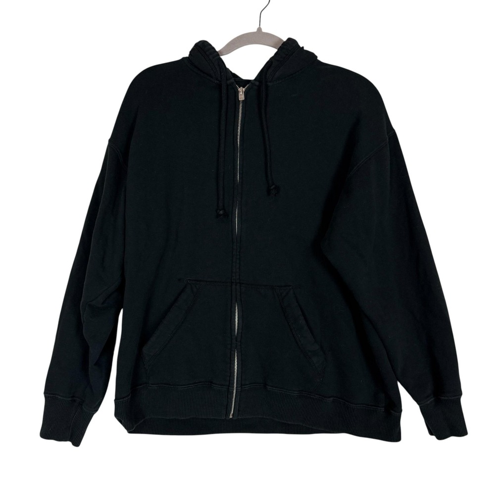 Hollister Hoodie Mens Small Black Full Zip Fleece Kangaroo Pockets Solid Basic